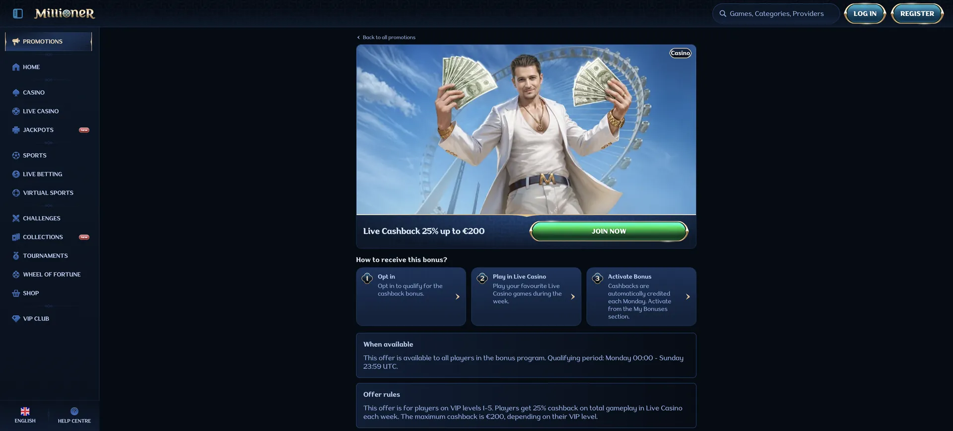 Millioner Casino en Direct: Live Cashback 25a