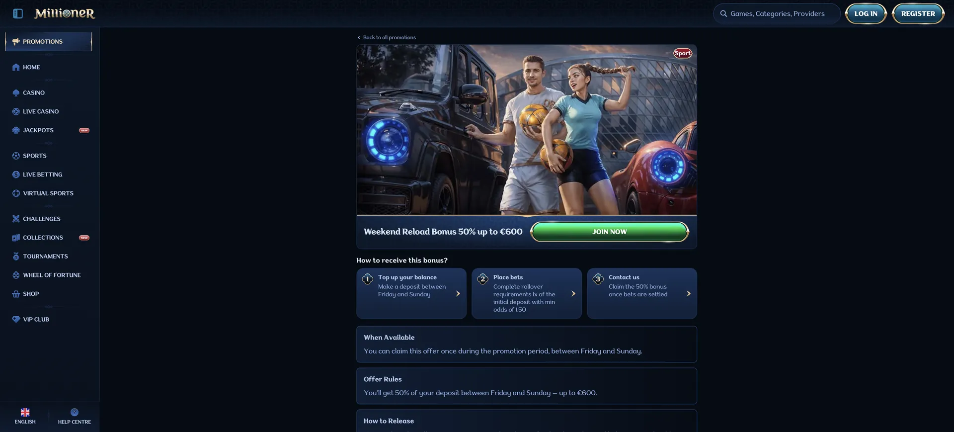 Millioner Casino en Direct: Weekend Reload Bonus Sport
