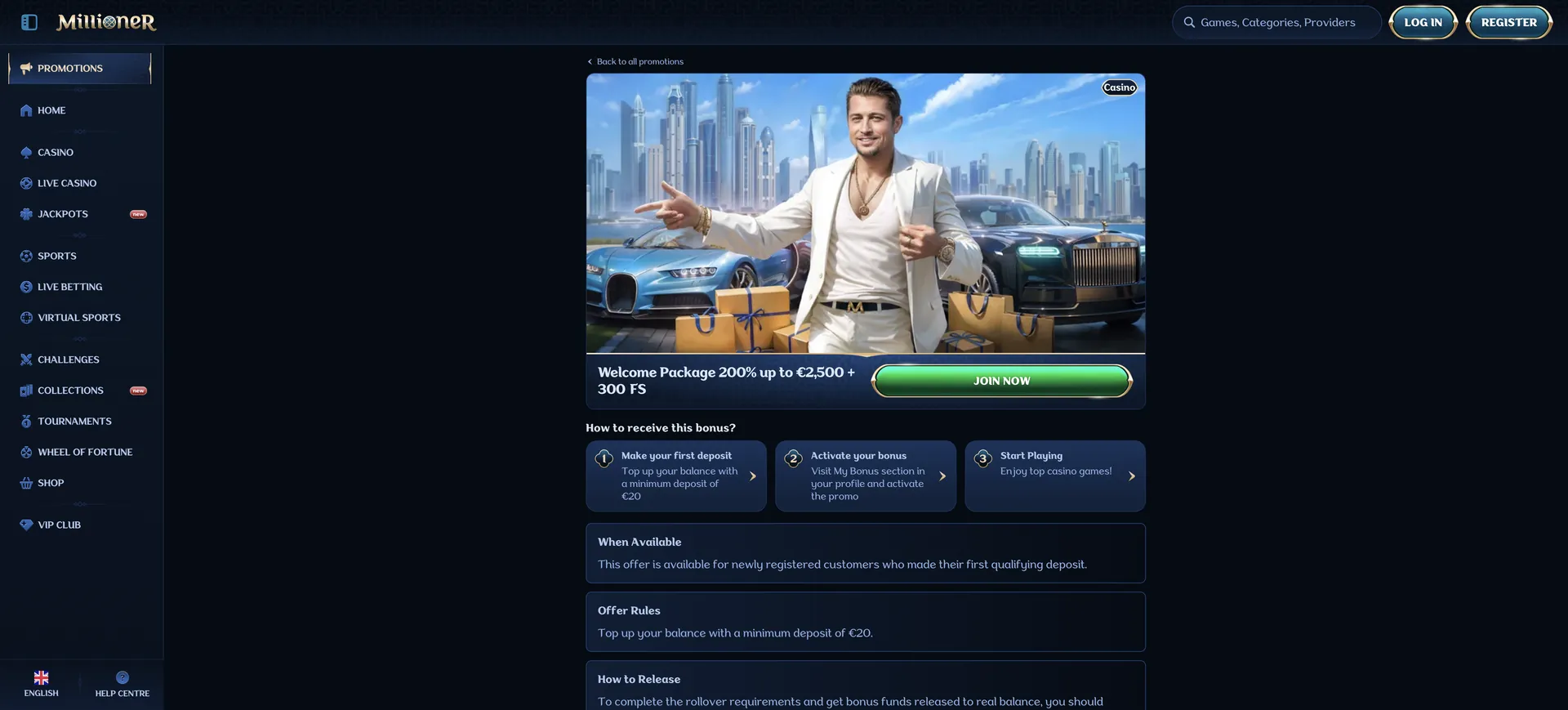 Millioner Casino en Direct: Welcome Package